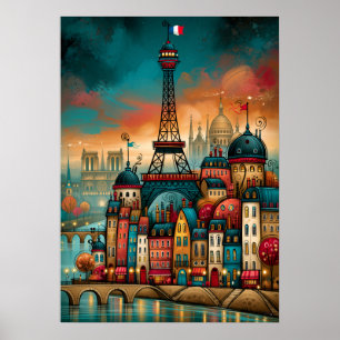 Paris Eiffelturm Whimsical Stadtansicht Poster