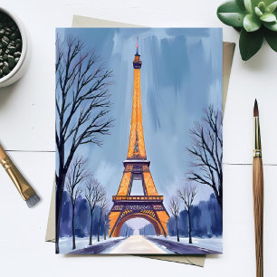 Paris Eiffelturm Winter Schnee Aquarellmalerei Postkarte