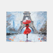 Paris Eiffelturm Winterromantik roter Schirm  Fleecedecke (Vorderseite (Horizontal))