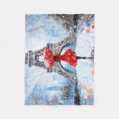 Paris Eiffelturm Winterromantik roter Schirm  Fleecedecke (Vorderseite)