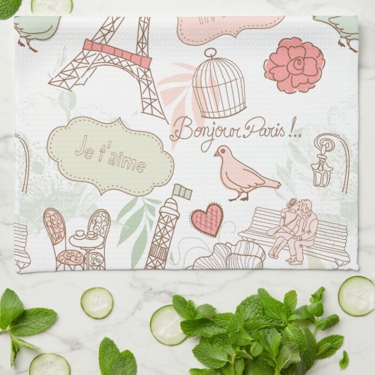 Paris-Eiffelturm-wunderliches Rosa Geschirrtuch (Gefaltet)