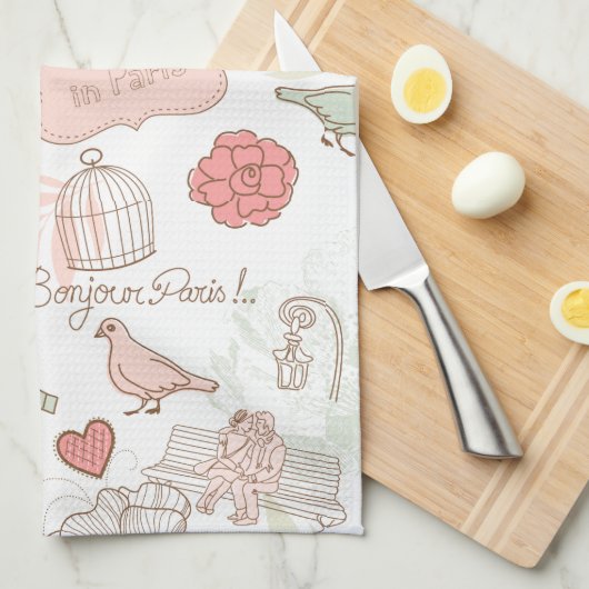 Paris-Eiffelturm-wunderliches Rosa Geschirrtuch (Viertel Falte)