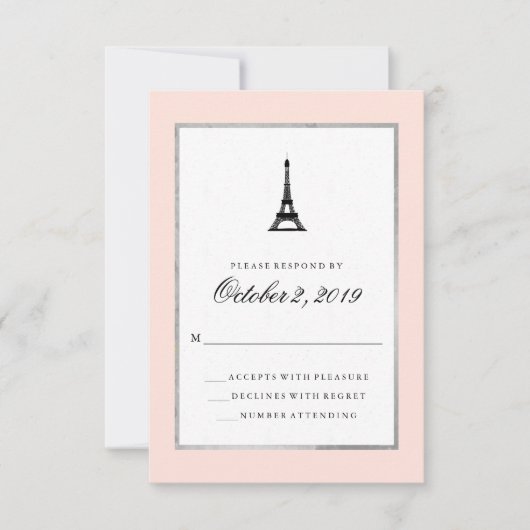 Paris Elegance Blush Pink Silver und Black UAWG RSVP Karte (Vorderseite)