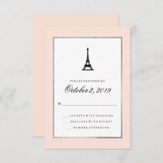 Paris Elegance Blush Pink Silver und Black UAWG RSVP Karte (Vorne/Hinten)