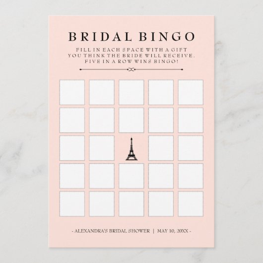 Paris Elegance Bridal Bingo Brautparty Game (Vorderseite)