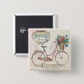 Paris-Fahrrad mit Blumen in der Front Button (Vorne & Hinten)