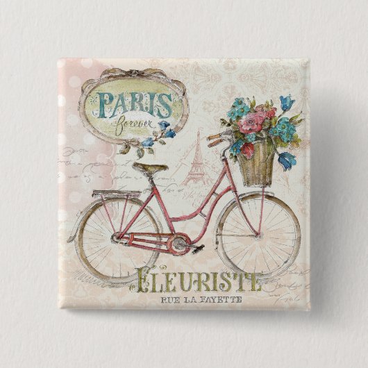 Paris-Fahrrad mit Blumen in der Front Button (Vorderseite)