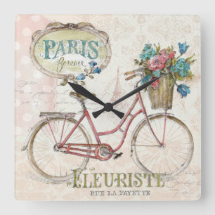 Paris-Fahrrad mit Blumen in der Front Quadratische Wanduhr