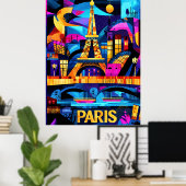 Paris Farbenfrohe Nächte - Geometrisches Eiffeltur Poster (Heimbüro)