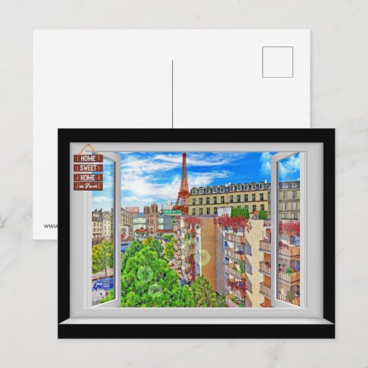 Paris-Fenster Postkarte (Vorne/Hinten)