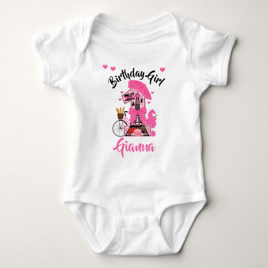 Paris First Birthday Girl Eiffel Tower Baby Strampler (Vorderseite)