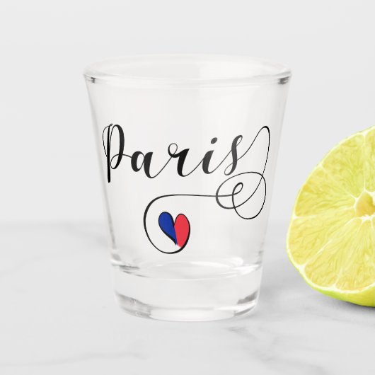 Paris Flag Heart, Frankreich Schnapsglas (Vorderseite)