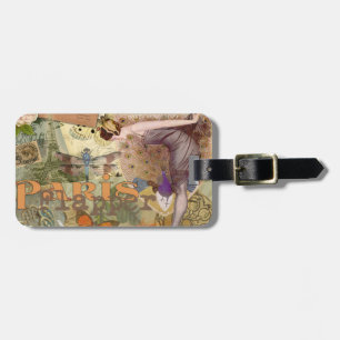 Paris Flapper Art Deco Pfau Vintage Gepäckanhänger