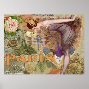 Paris Flapper Vintag Lady Peacock Poster