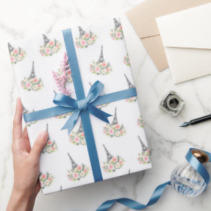 Paris Floral Wrapping Paper - White Geschenkpapier