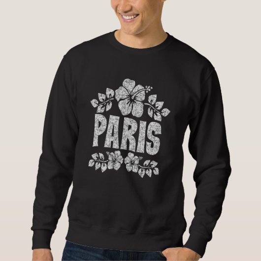 Paris Flowers Distressed White Print Sweatshirt (Vorderseite)