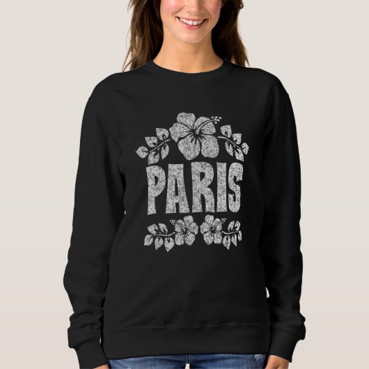 Paris Flowers Distressed White Print Sweatshirt (Vorderseite)