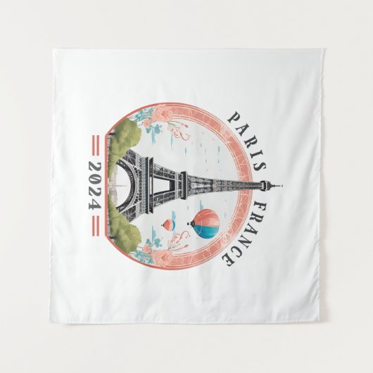 Paris France 2024 Tapestrys, Eiffelturm Wandteppich (Vorderseite (Horizontal))