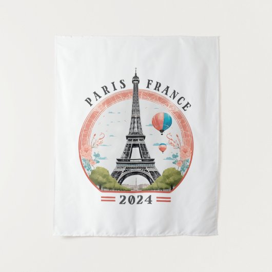 Paris France 2024 Tapestrys, Eiffelturm Wandteppich (Vorderseite)
