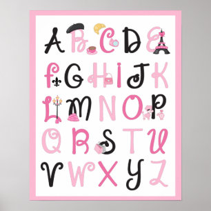 Paris France Alphabet A to Z on Light Pink Poster