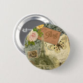 Paris France Antique Artwork Collage Eiffel Franzö Button (Vorne & Hinten)
