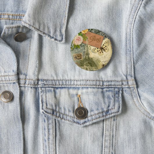Paris France Antique Artwork Collage Eiffel Franzö Button (Beispiel)