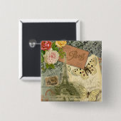 Paris France Antique Artwork Collage Eiffel Franzö Button (Vorne & Hinten)