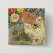 Paris France Antique Artwork Collage Eiffel Franzö Button (Vorderseite)