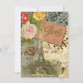 Paris France Antique Artwork Collage Eiffel Franzö Einladung (Vorderseite)