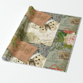 Paris France Antique Artwork Collage Eiffel Franzö Geschenkpapier (Ungerollt)