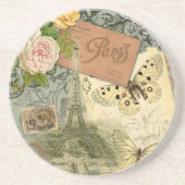 Paris France Antique Artwork Collage Eiffel Franzö Getränkeuntersetzer (Vorne)