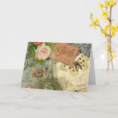 Paris France Antique Artwork Collage Eiffel Franzö Karte (Gelbe Blume)