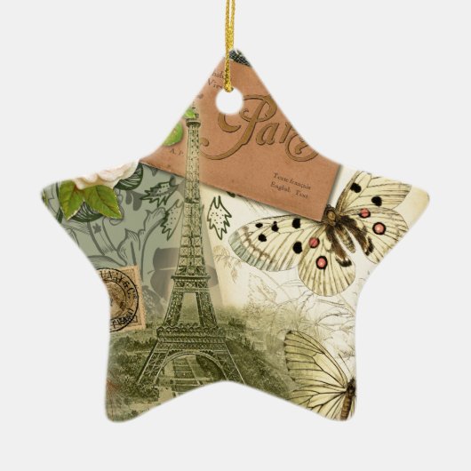 Paris France Antique Artwork Collage Eiffel Franzö Keramik Ornament (Vorne)