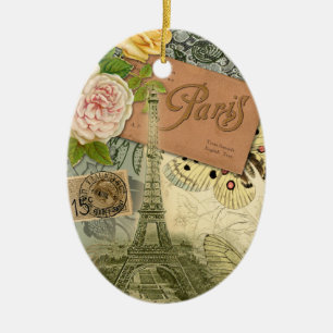 Paris France Antique Artwork Collage Eiffel Franzö Keramikornament