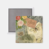 Paris France Antique Artwork Collage Eiffel Franzö Magnet (Vorderseite/Rückseite)