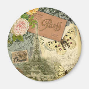 Paris France Antique Artwork Collage Eiffel Franzö Magnet