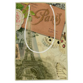 Paris France Antique Artwork Collage Eiffel Franzö Mittlere Geschenktüte (Vorderseite)