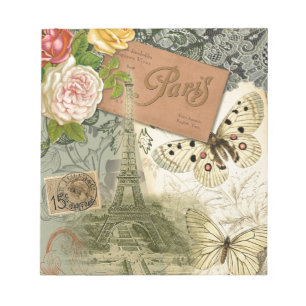 Paris France Antique Artwork Collage Eiffel Franzö Notizblock