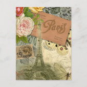 Paris France Antique Artwork Collage Eiffel Franzö Postkarte (Vorderseite)