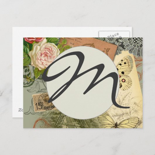 Paris France Antique Artwork Collage Eiffel Franzö Postkarte (Vorne/Hinten)