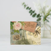 Paris France Antique Artwork Collage Eiffel Franzö Postkarte (Stehend Vorderseite)