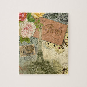 Paris France Antique Artwork Collage Eiffel Franzö Puzzle