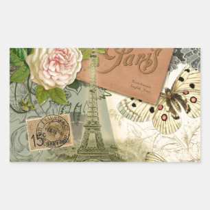 Paris France Antique Artwork Collage Eiffel Franzö Rechteckiger Aufkleber