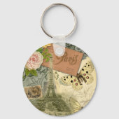 Paris France Antique Artwork Collage Eiffel Franzö Schlüsselanhänger (Vorderseite)