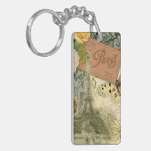 Paris France Antique Artwork Collage Eiffel Franzö Schlüsselanhänger (Vorderseite links)