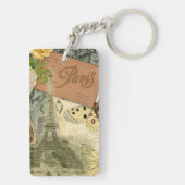 Paris France Antique Artwork Collage Eiffel Franzö Schlüsselanhänger (Rückseite)