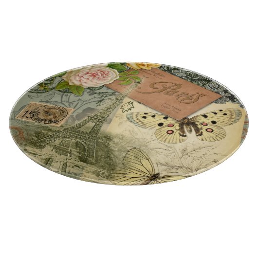 Paris France Antique Artwork Collage Eiffel Franzö Schneidebrett (Ecke)