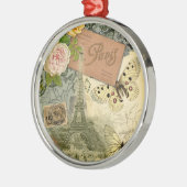 Paris France Antique Artwork Collage Eiffel Franzö Silbernes Ornament (Links)