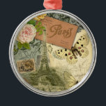 Paris France Antique Artwork Collage Eiffel Franzö Silbernes Ornament<br><div class="desc">Paris - Vintager Eiffelturm Paris Frankreich Collage Diese schöne Pariser Reisesammlung macht ein wunderschönes Vintages französisches Design für unsere wunderschönen französischen Geschenke. Der Eiffelturm stammt aus einer französischen Postkarte und stammt aus dem Vintagen Paris des 19. Jahrhunderts, einer Zeit alter französischer Spitzen, Pariser Rose und Vintager französischer Sehenswürdigkeiten im schönen...</div>