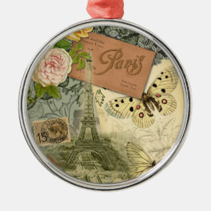 Paris France Antique Artwork Collage Eiffel Franzö Silbernes Ornament